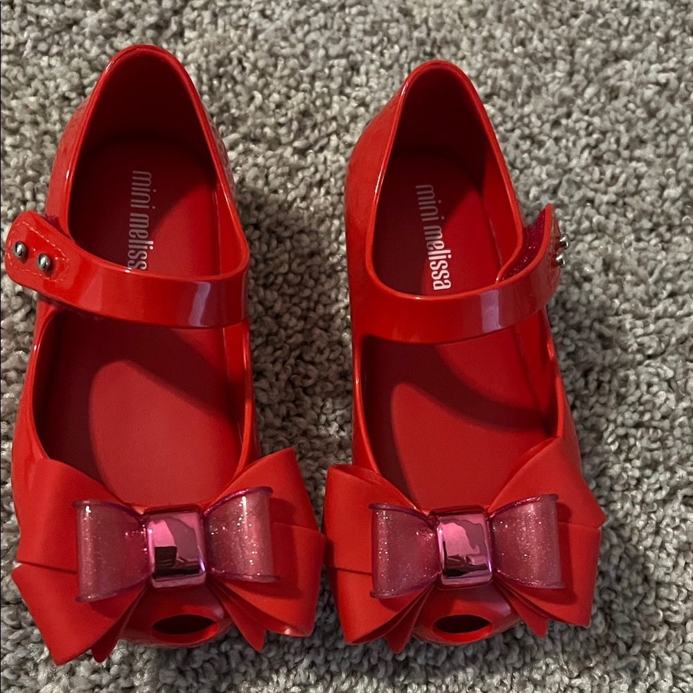 Mini Melissa Shiny Red Bow Dress Shoes**BRAND NEW*